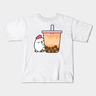 Grumpy chicken with boba Kids T-Shirt